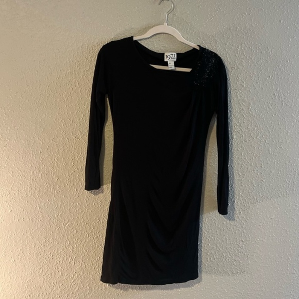 1971 REISS Black Shoulder Beaded Jersey Dress‎ Size XS